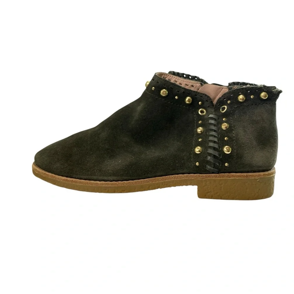 Kate Spade Festival Suede Leather Green Moss Ankle Booties‎ 8 Zip Studded Fringe